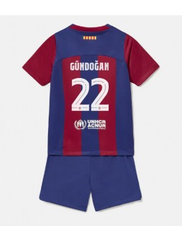 Billige Barcelona Ilkay Gundogan #22 Hjemmedraktsett Barn 2023-24 Kortermet (+ Korte bukser)
